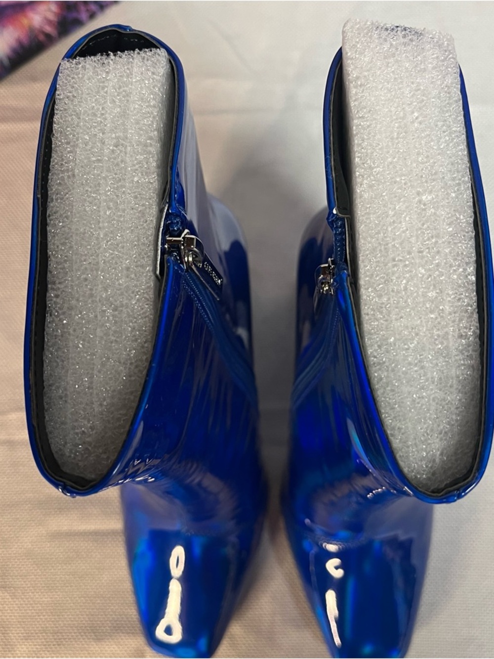 Cape Robbin Royal Blue Holographic Block Heel Ankle Boots - Sz 7 New in Box - Picture 7 of 9